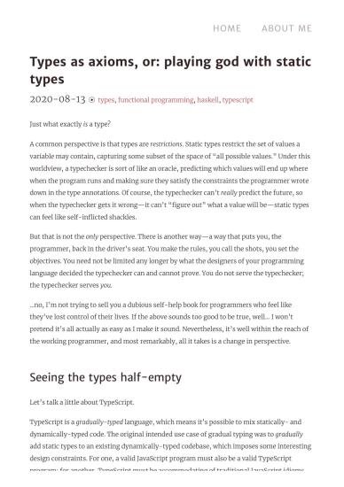 Types as axioms, or playing god with static types