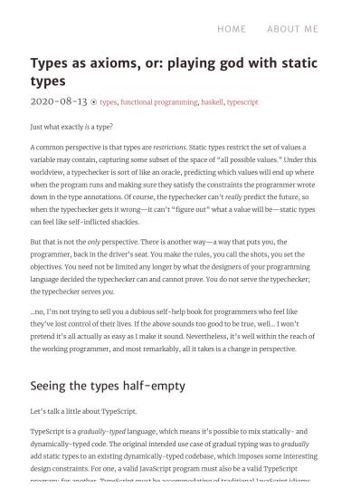 Types as axioms, or playing god with static types