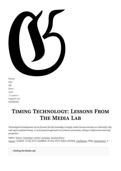 Timing Technology: Lessons From The Media Lab