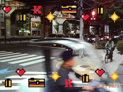 Stock frame 3: pixel-art hearts, sparkles, batteries and film canisters scattered over the photo.